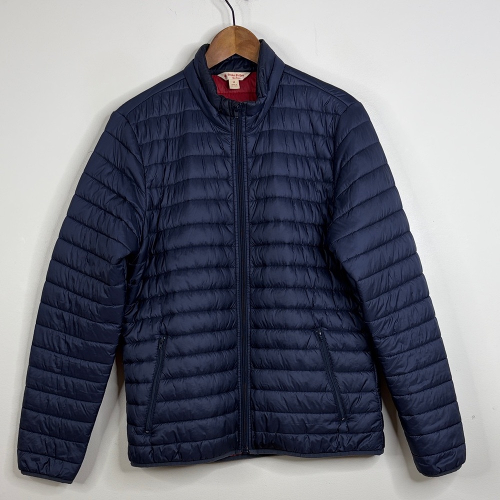 Brooks Brothers Puffer Jacket Mens Medium Navy Blue Red Fleece Thermore Insulate